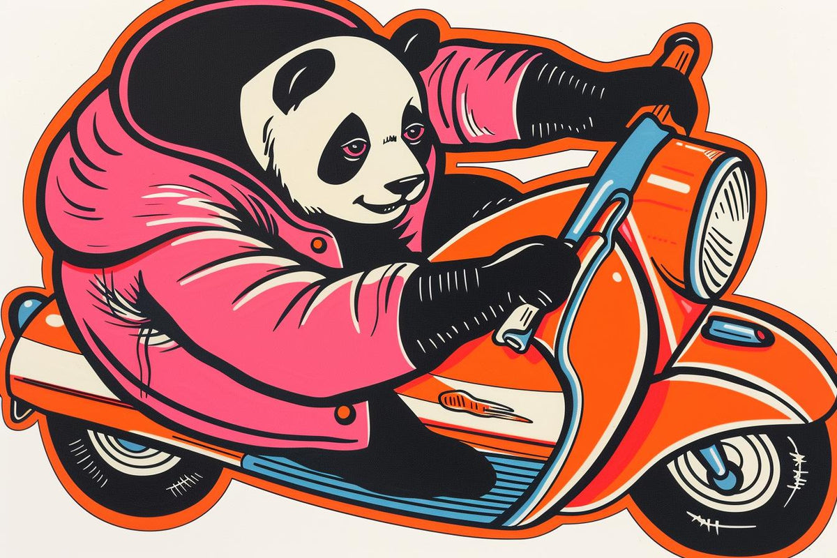 panda  scooter  motorcycle  colorful  fun  humorous  animal  whimsical  playful  transport 938783