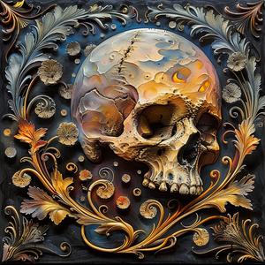 skull  flowers  leaves  ornate  chromolithography  painting  dark  artwork  nature  decay 1056236