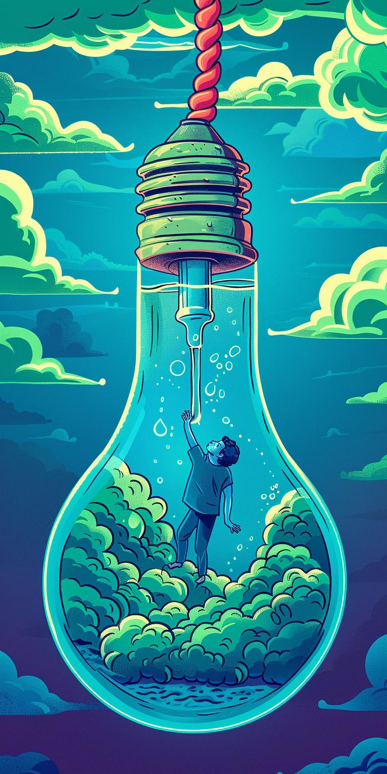 lightbulb  liquid  drowning  woman  clouds  surreal  conceptual  illustrative  emotional  trapped 940642