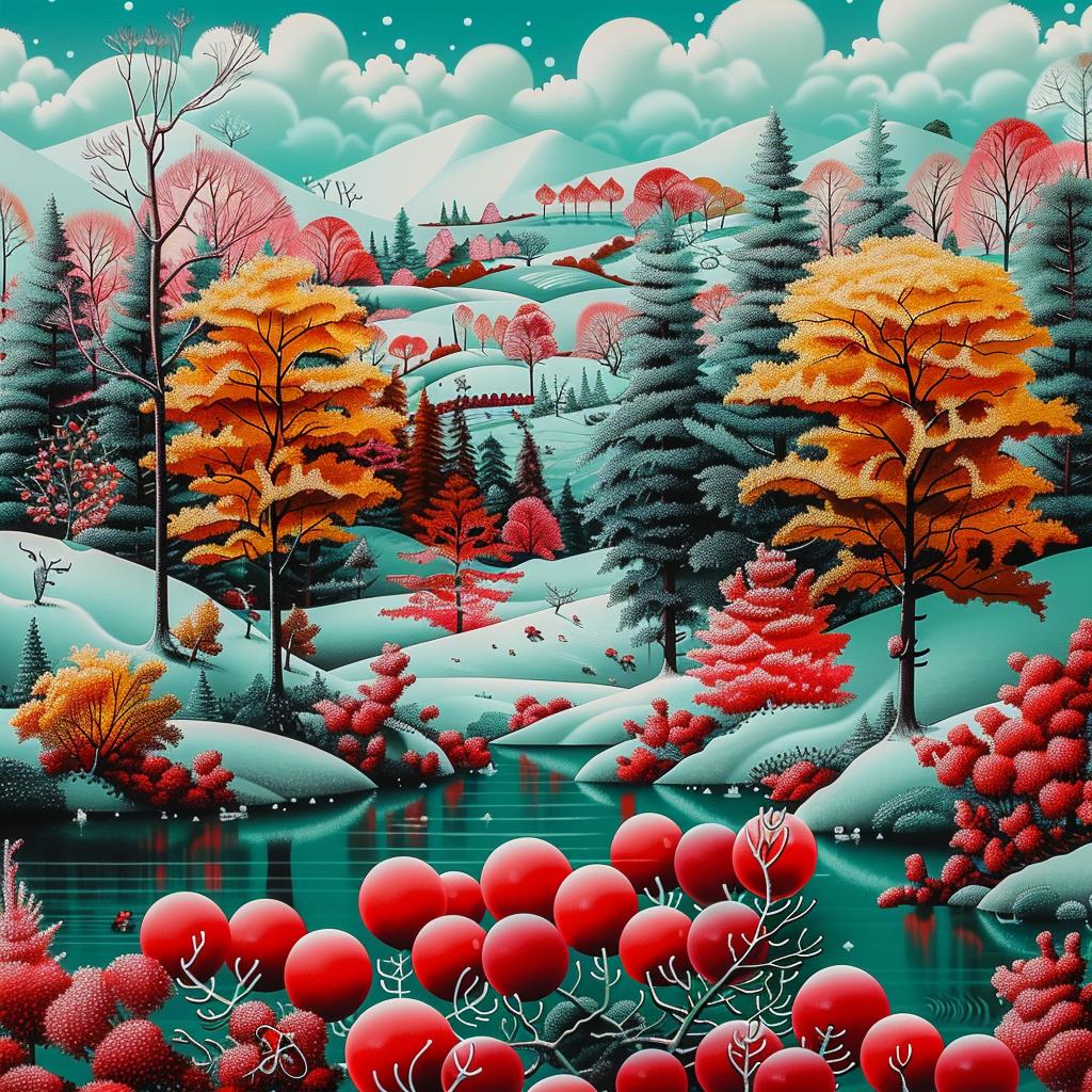 forest  berries  winter  animated  vibrant  illustration  colorful  blue  snow  yellow 945192