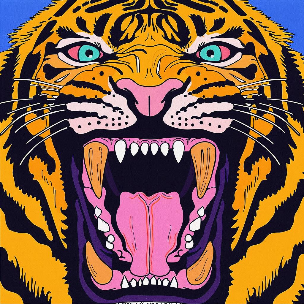 tiger  snarling  wildlife  predator  colorful  illustration  art  poster  fierce  dynamic 1021633