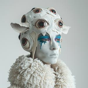 Pop Art  sheepman  four eyes  dripping  eye makeup  Troy Brooks  surreal  whimsical  white background  playful 1074092