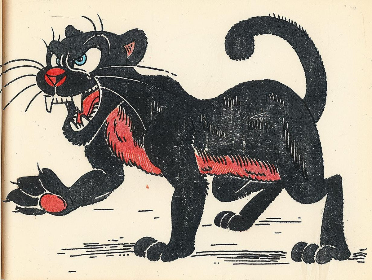black  panther  cartoon  red  eyes  illustration  vintage  whimsical  animal  art 919491