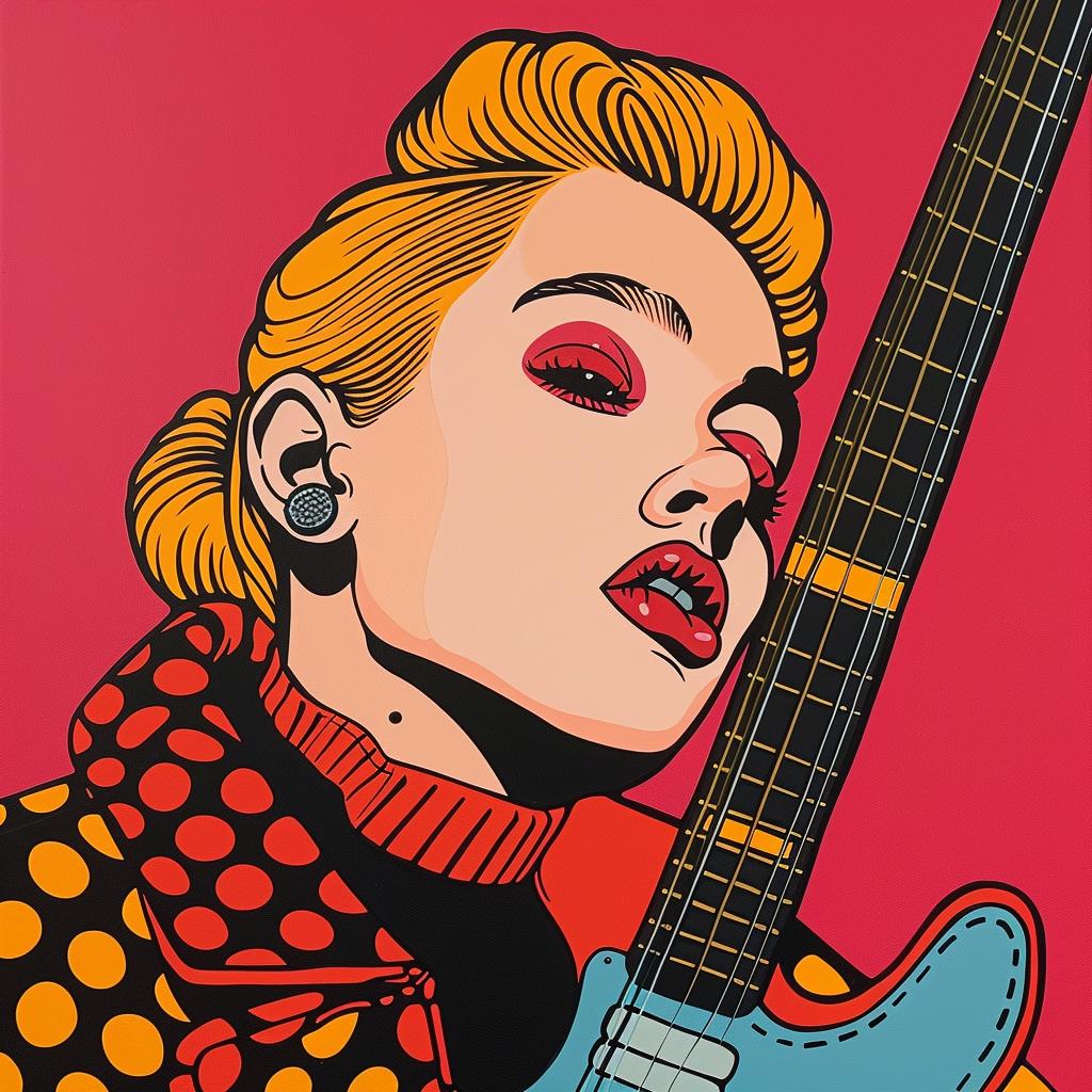 female  punk  rocker  popart  painting  guitar  art  stylized  modern  colorful 1023172