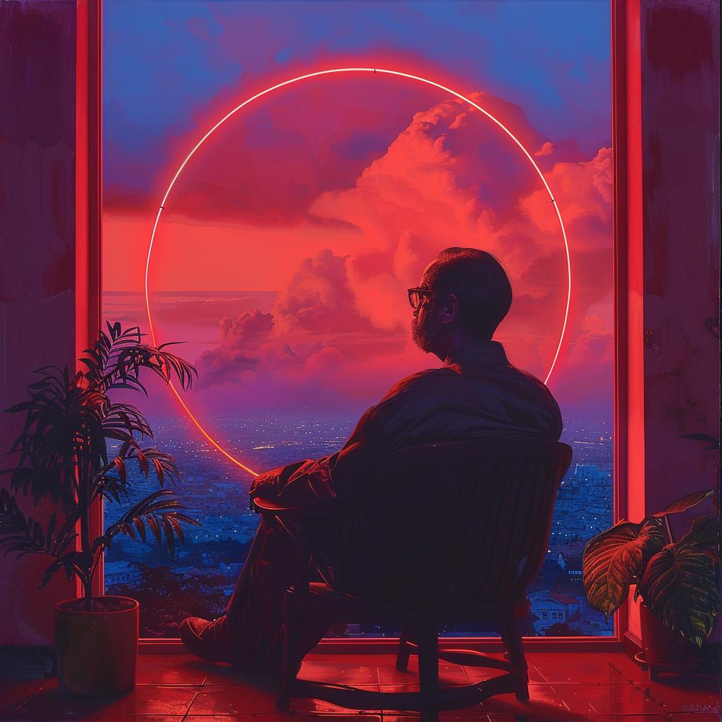 surreal  neon  album  cover  lights  chair  man  window  creative  art 962600