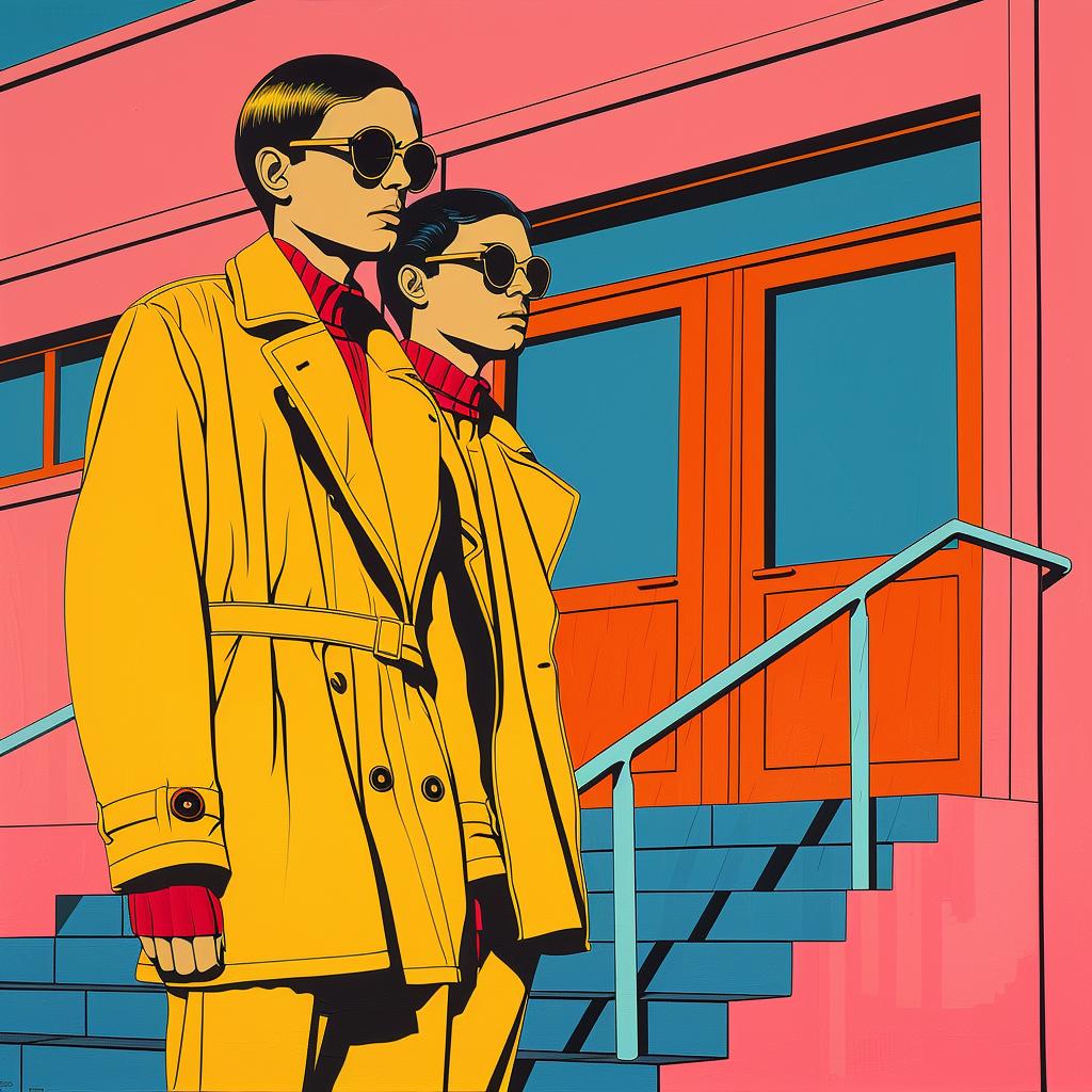 people  yellow  coats  steps  epic  surreal  artistic  portrayal  colorful  design 962955