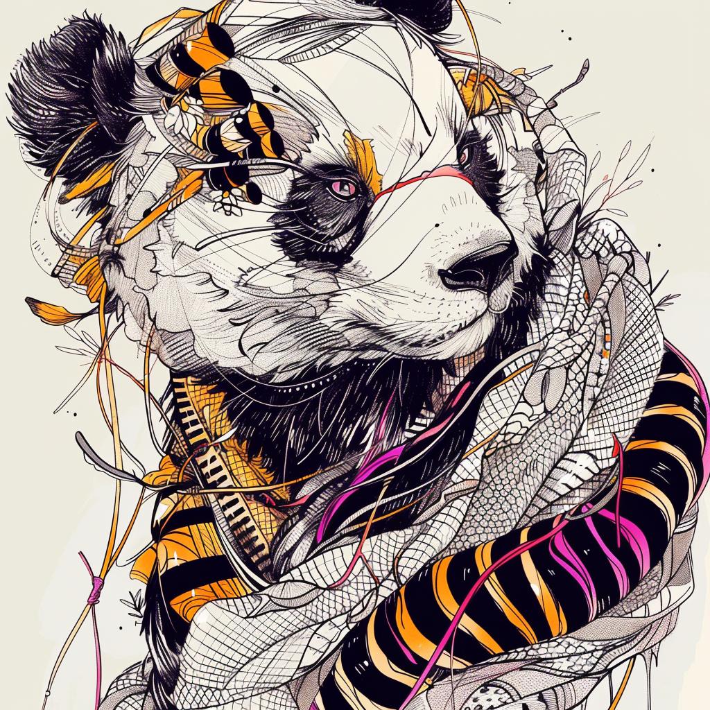 mythical  panda  snake  hybrid  colorful  unique  creative  fantasy  art  whimsical 952616