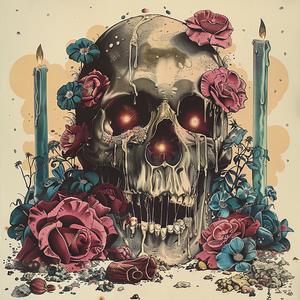 skull  flowers  candles  chromolithography  artwork  dark  symbolic  decorative  macabre  illustration 1052792