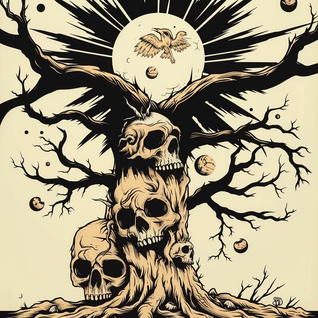 provocative  art  dark  spiritual  naturalistic  occult  skulls  tree  illustration  design 933812
