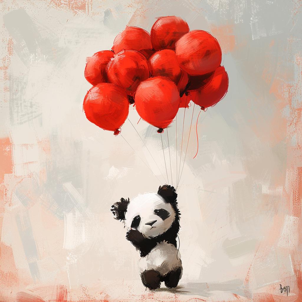 panda  balloons  kawaii  cute  red  floating  adorable  whimsical  playful  cheerful 923627