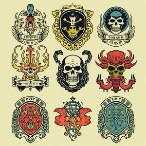heraldry  badges  skulls  bright  dark  design  symbols  floral  vector  tattoo 1078854