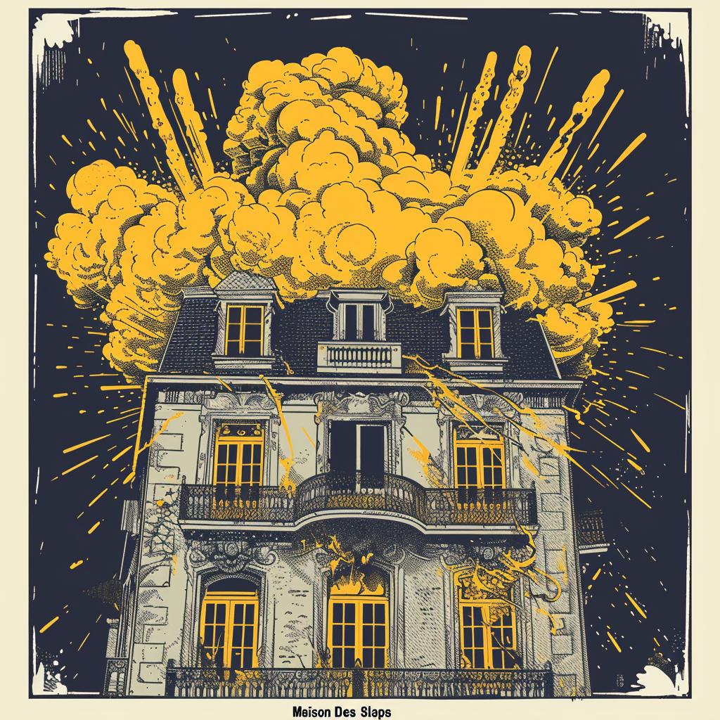 linocut  print  album  cover  luxurious  mansion  explosion  woodblock  art  vintage 964181