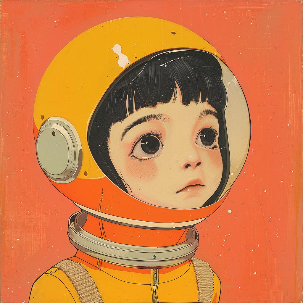 surreal  album  cover  space  girl  orange  suit  painting  creative  whimsical 978455