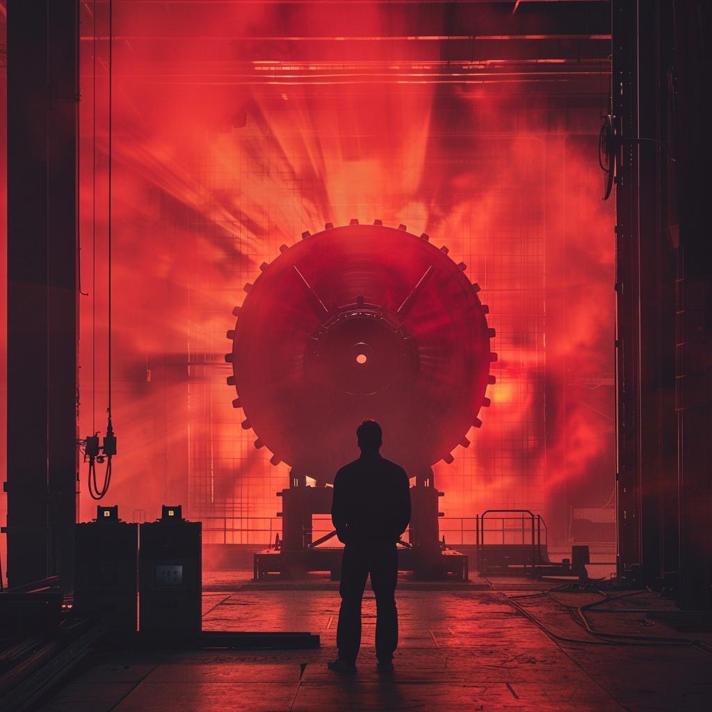 man  large  machine  photo  color  red  lighting  unusual  glow  standing 965574