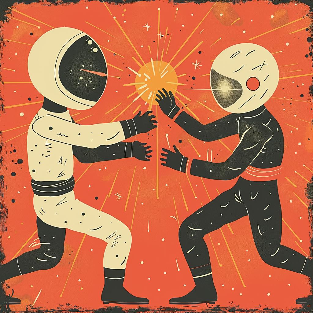 surreal  album  cover  astronauts  fighting  space  creative  artwork  colorful  imaginative 1017837