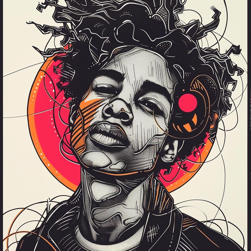 رسم شعر رجل أمريكي من أصل أفريقي بأسلوب فن البوب، ضفائر، خلفية بيضاء، نمط توضيحي 937942