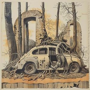 surreal  black_and_white  technicolor  forest  car  Beksinski  Magritte  mechanical  nature  fantasy 1036666