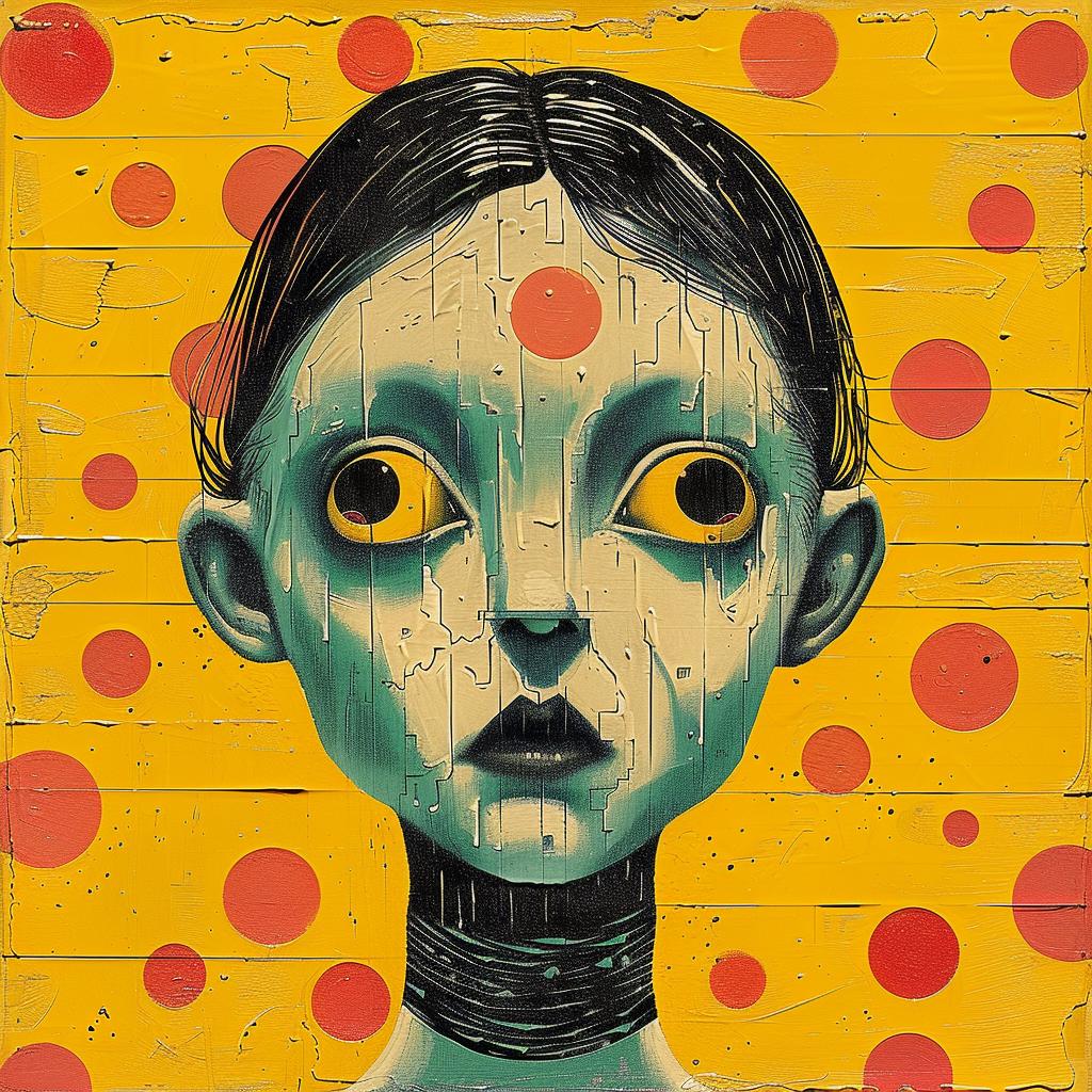 encaustic  paint  woman  big  eyes  polka  dots  impasto  colorful  abstract 950447