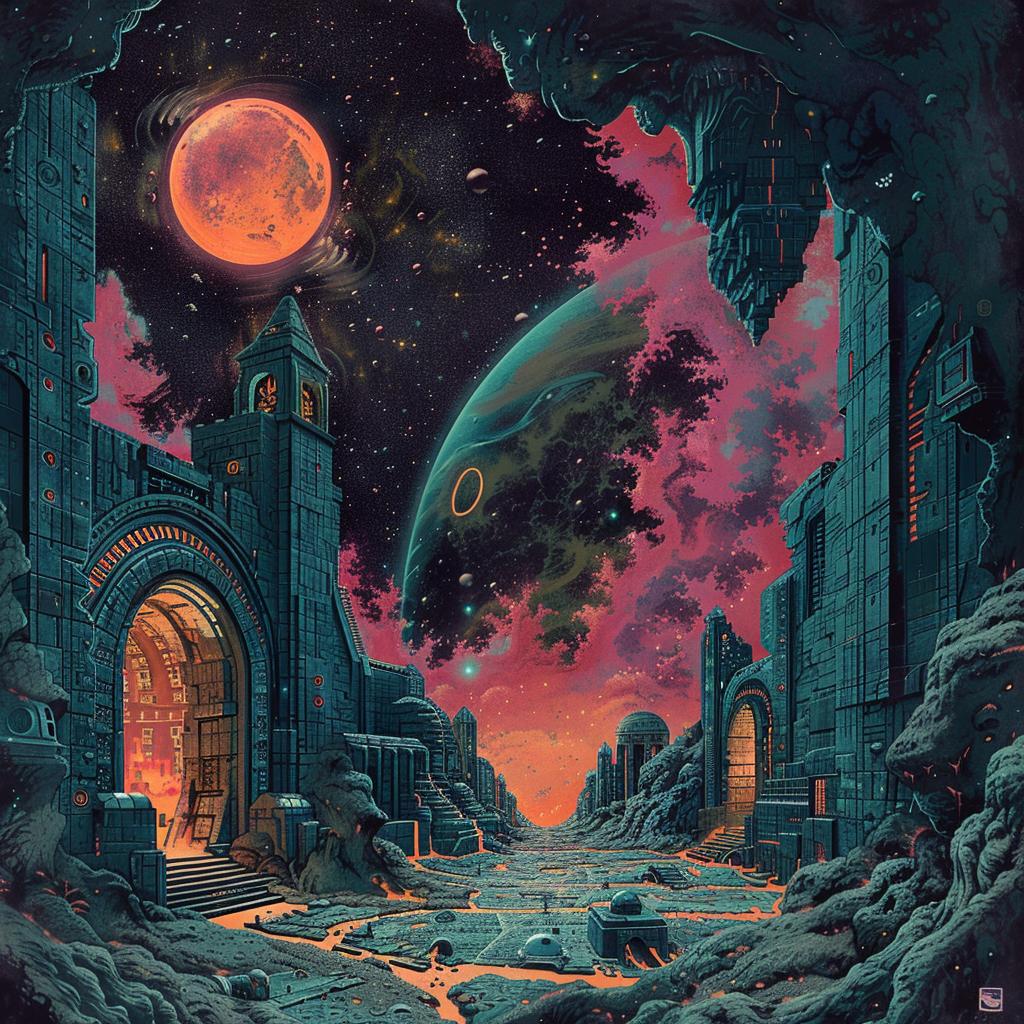 sci-fi  vintage  dark  gouache  cosmic  horror  detailed  graphic  illustration  moon 922376