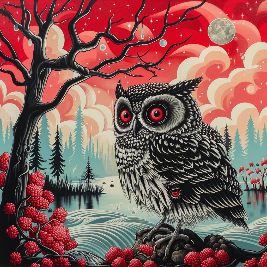 owl  red  black  cream  moonlight  rock  sky  minimal  artnouveau  bold 941416