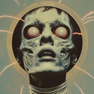 man  glowing  eyes  skull  head  surreal  portrait  album  cover  Risograph 1077639