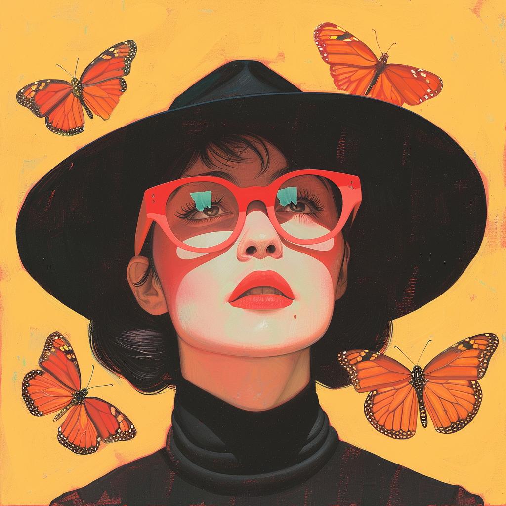 surreal  Madame  Butterfly  woman  red  glasses  hat  Joan  Cornella  painting 1015495