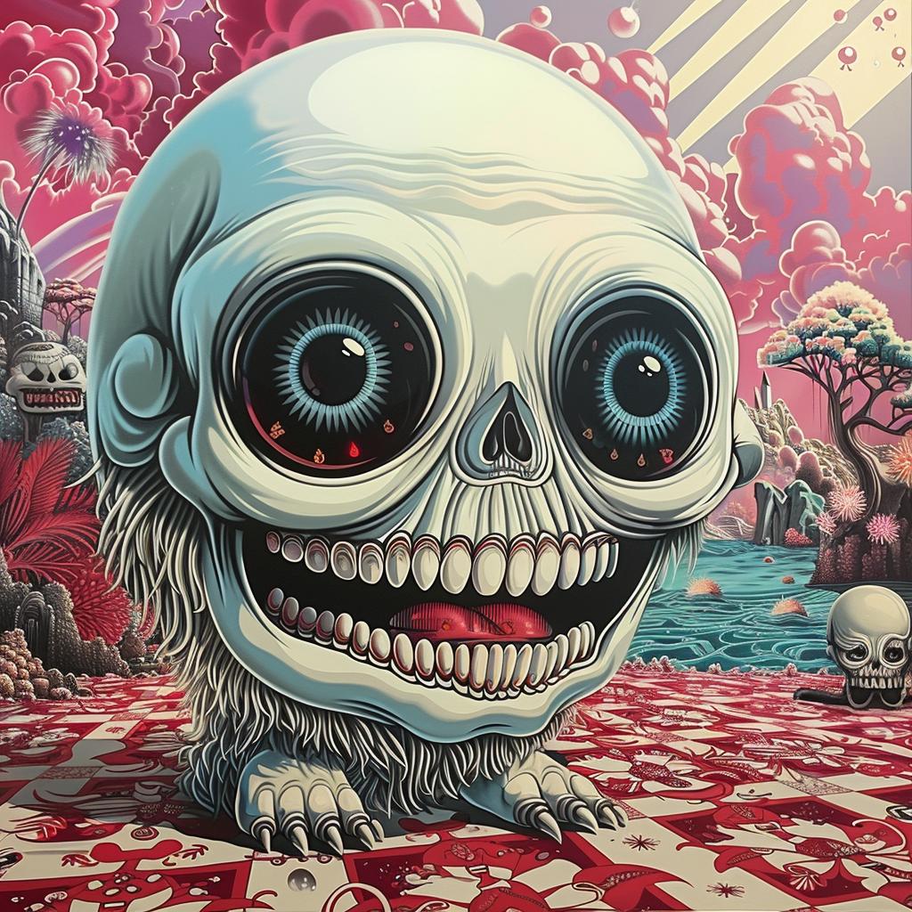 skull  kawaii  painting  eyes  pink  background  oversized  creature  cute  whimsical 1033763