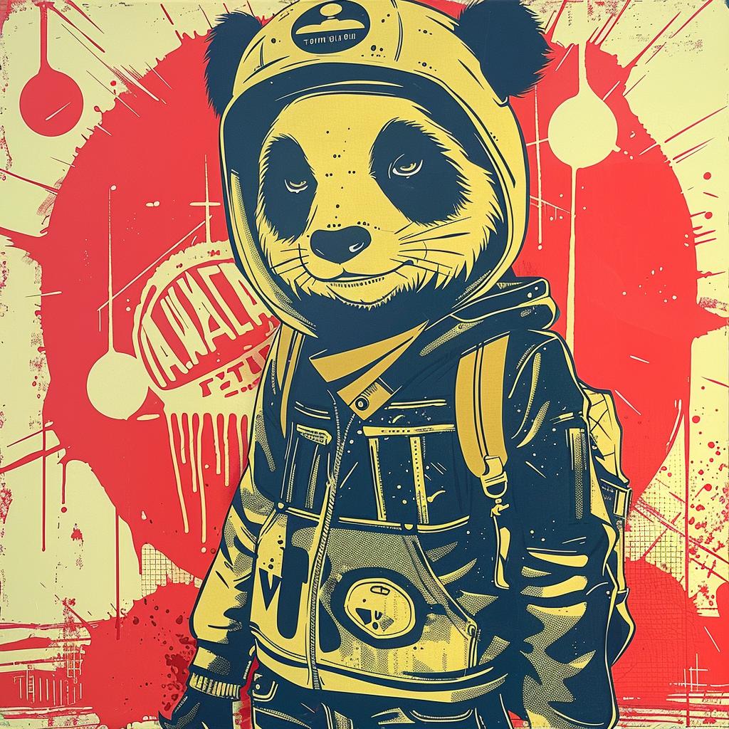 panda  streetwise  jacket  hat  red  background  illustration  urban  cute  animal 944918