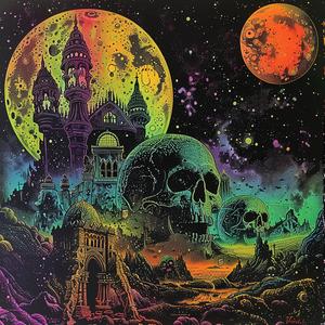 surreal  skulls  castle  dark  occult  moon  symbolist  Risograph  screenprinting  album 1078691