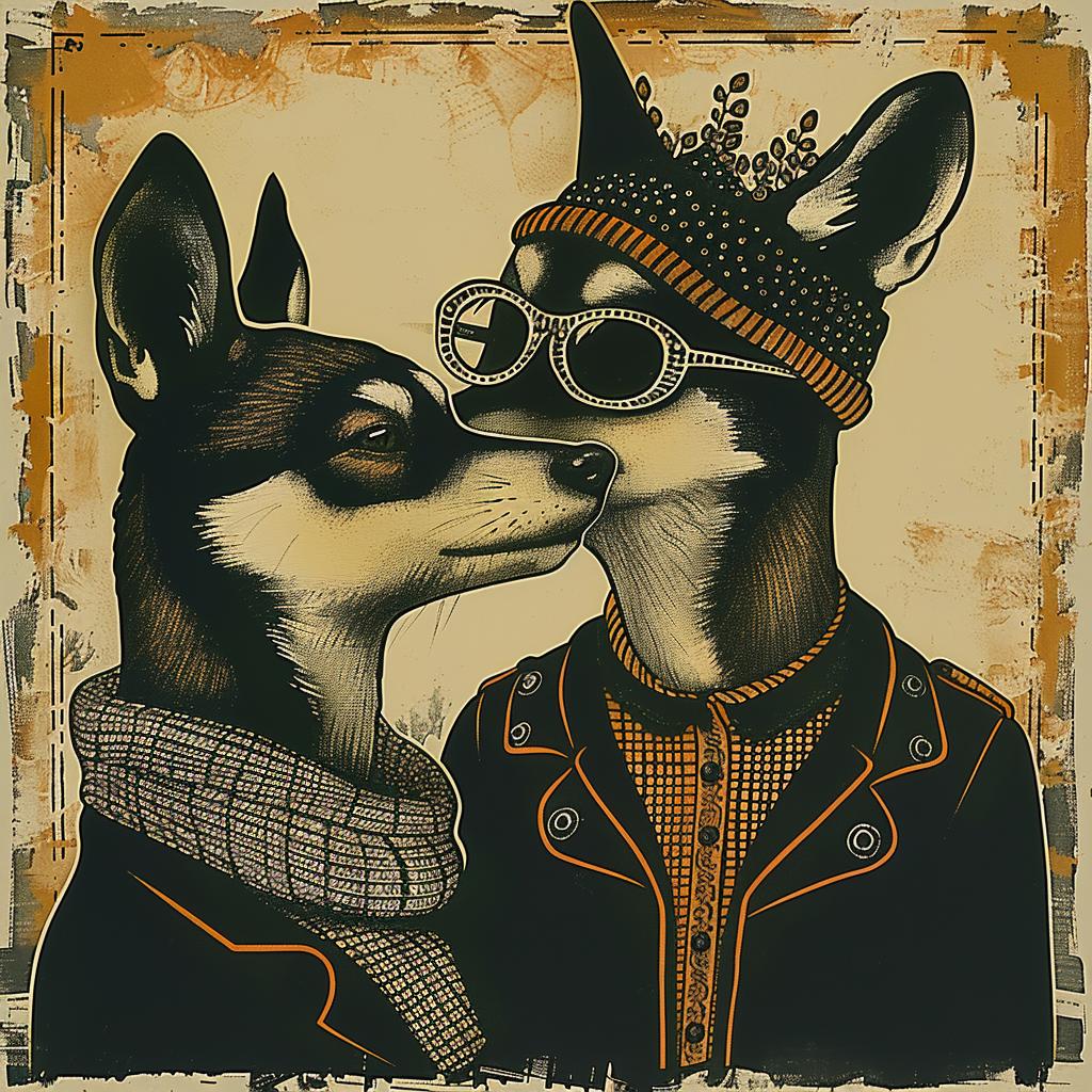 Vintage  Dogs  Kissing  Poster  Art  Romantic  Whimsical  Illustration  Charming  Nostalgic 949984