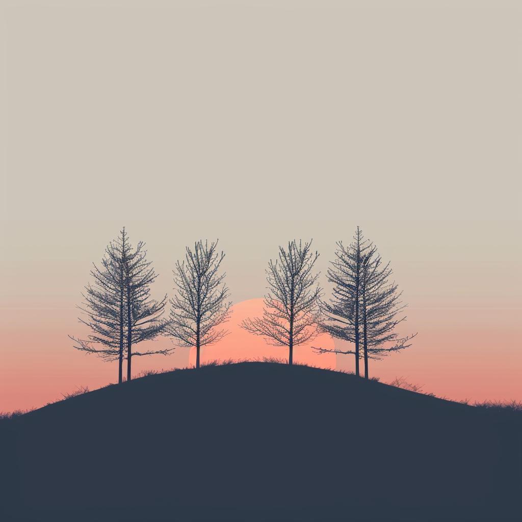 sunset  trees  minimal  beautiful  hill  nature  landscape  silhouette  peaceful  evening 960823