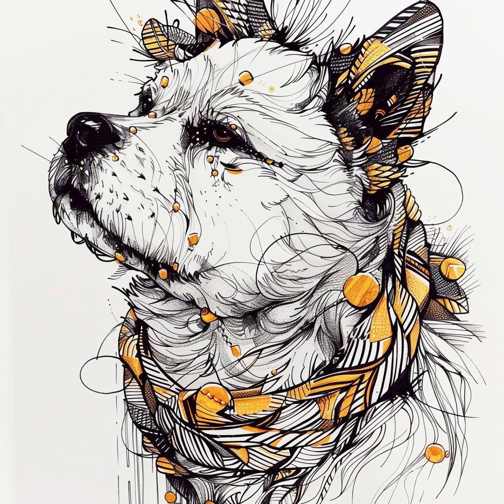 وشاح كلب أكيتا، تصميم أنيق، رسم حيوان، شخصية فنية 953334