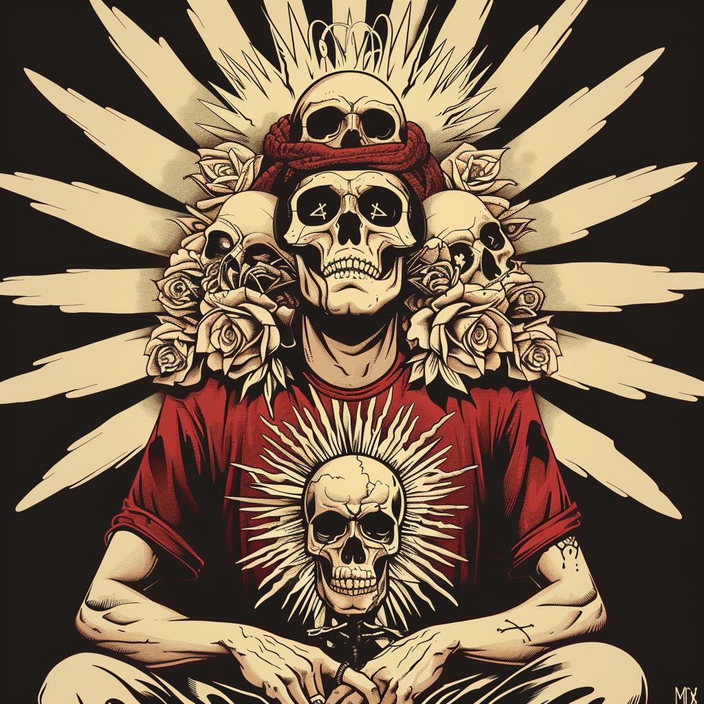 man  skulls  red  shirt  provocative  art  dark  occult  figure  symbolic 936122