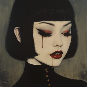 Art  Deco  model  fangs  dripping  makeup  portrait  female  red  stylized 1074633