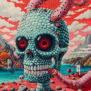 skull  red  eyes  tentacles  horror  art  Japanese  painting  creepy  dark 1036793