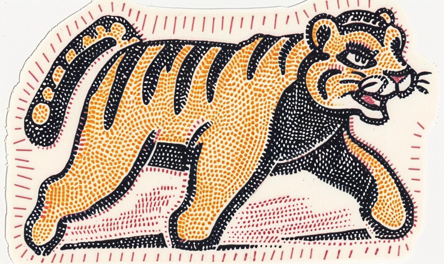 tiger  walking  paper  patch  streetwear  minimal  chenille  stitch  leaping  artwork 961067