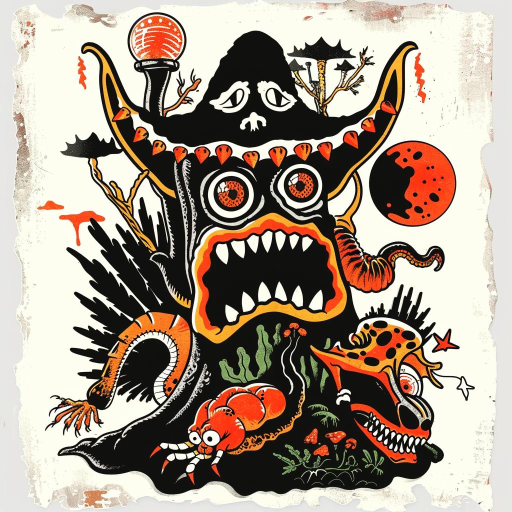 monster  creatures  poster  tattoo  illustration  flash  art  design  colorful  graphic 927471
