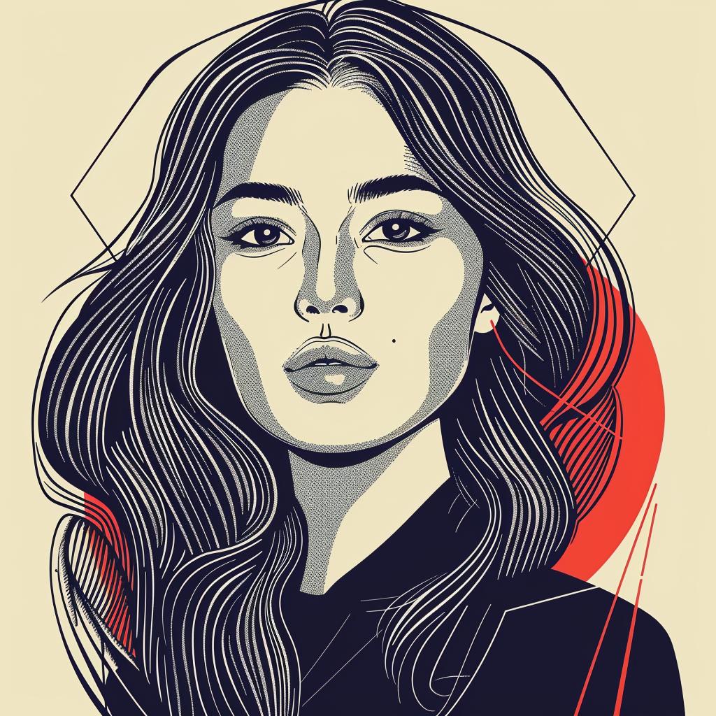 Pop  Art  woman  Asian-American  long hair  white  background  circle  colorful  portrait 937152