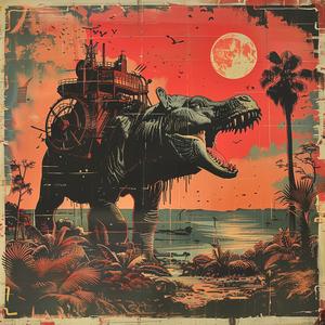 dinosaur  boat  painting  chromolithography  art  figurative  scene  nature  colorful  background 1059893