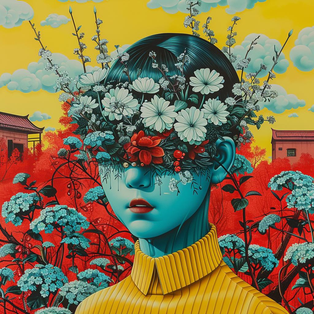 animated  illustration  sinuous  vibrant  folk  flowers  bloom  beautiful  yellow  blue 944989