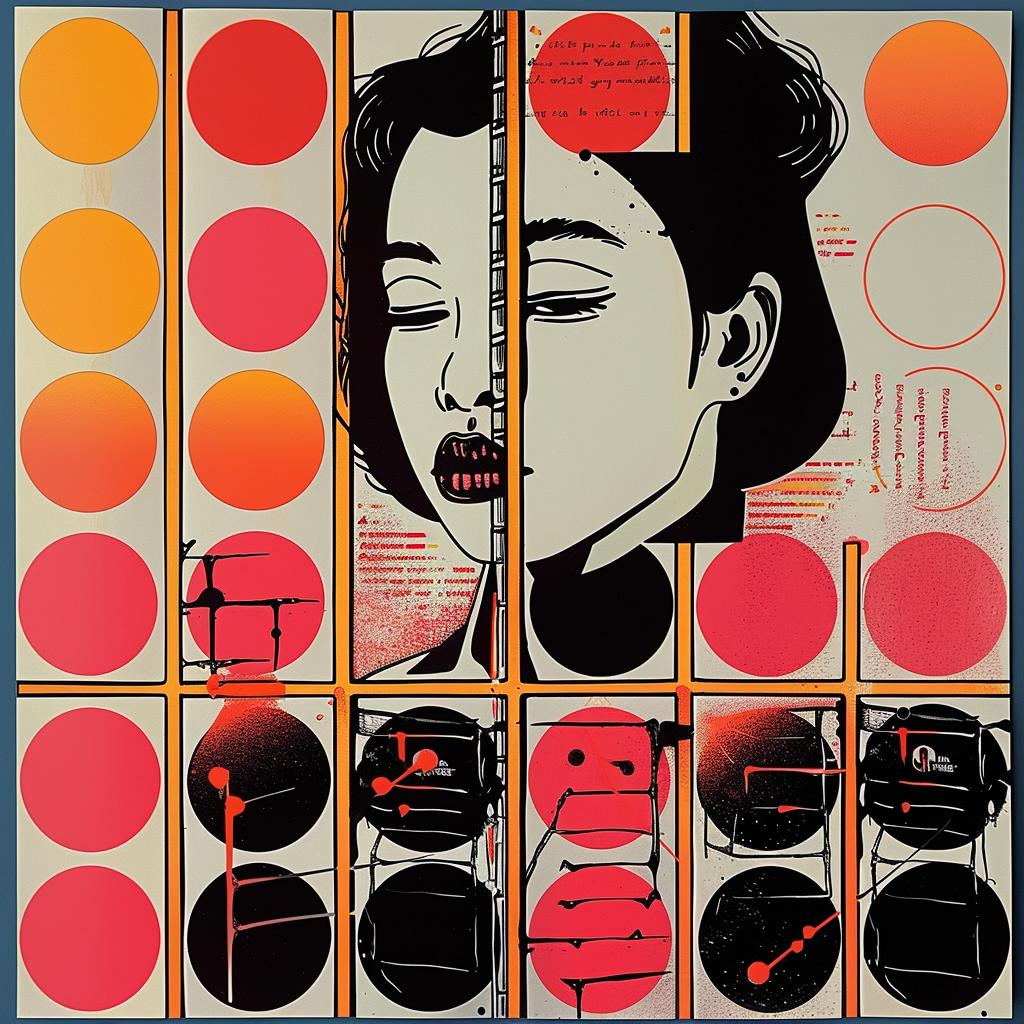 poster  female  punk  rocker  face  red  circles  graphic  Asian  American 1023124