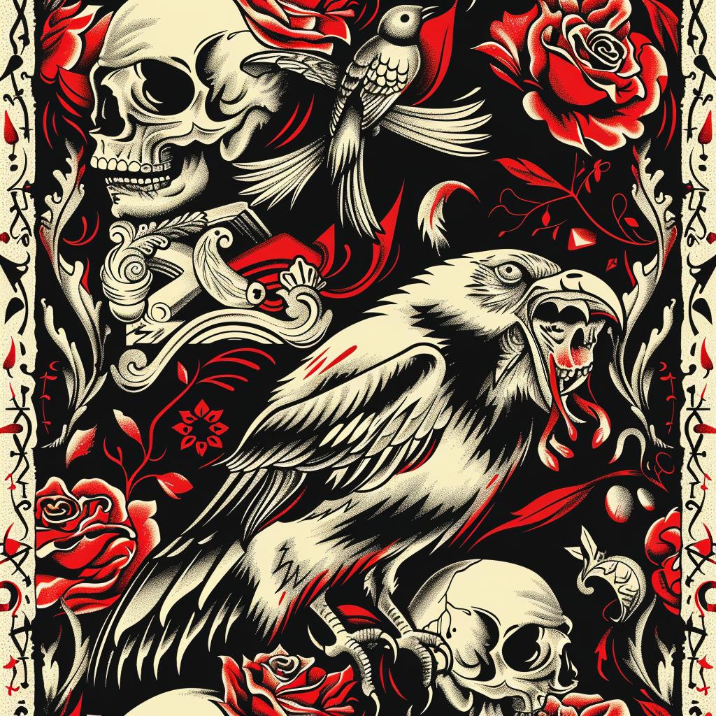 pattern  black  red  skulls  roses  art  provocative  dark  spiritual  naturalistic 935849