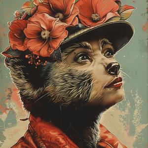 bear  hat  flowers  chromolithography  colorful  nature  art  bright  whimsical  painting 1048955