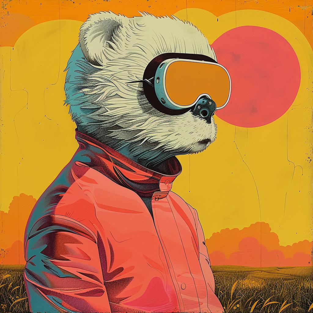bear  goggles  red  jacket  surreal  album  cover  creative  vibrant  playful 977696