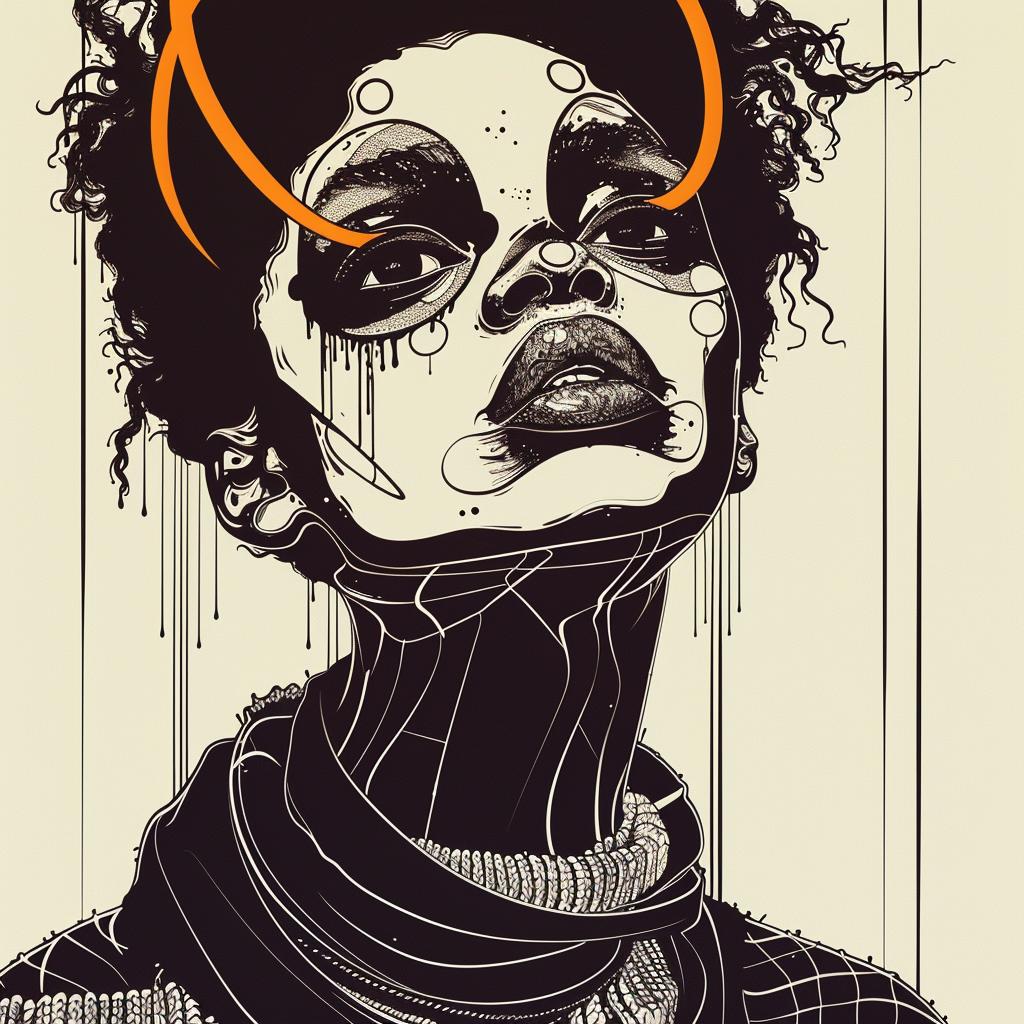 drawing  African-American  black  orange  hair  Troy Brooks  white background  artwork  illustration  imagination 939338