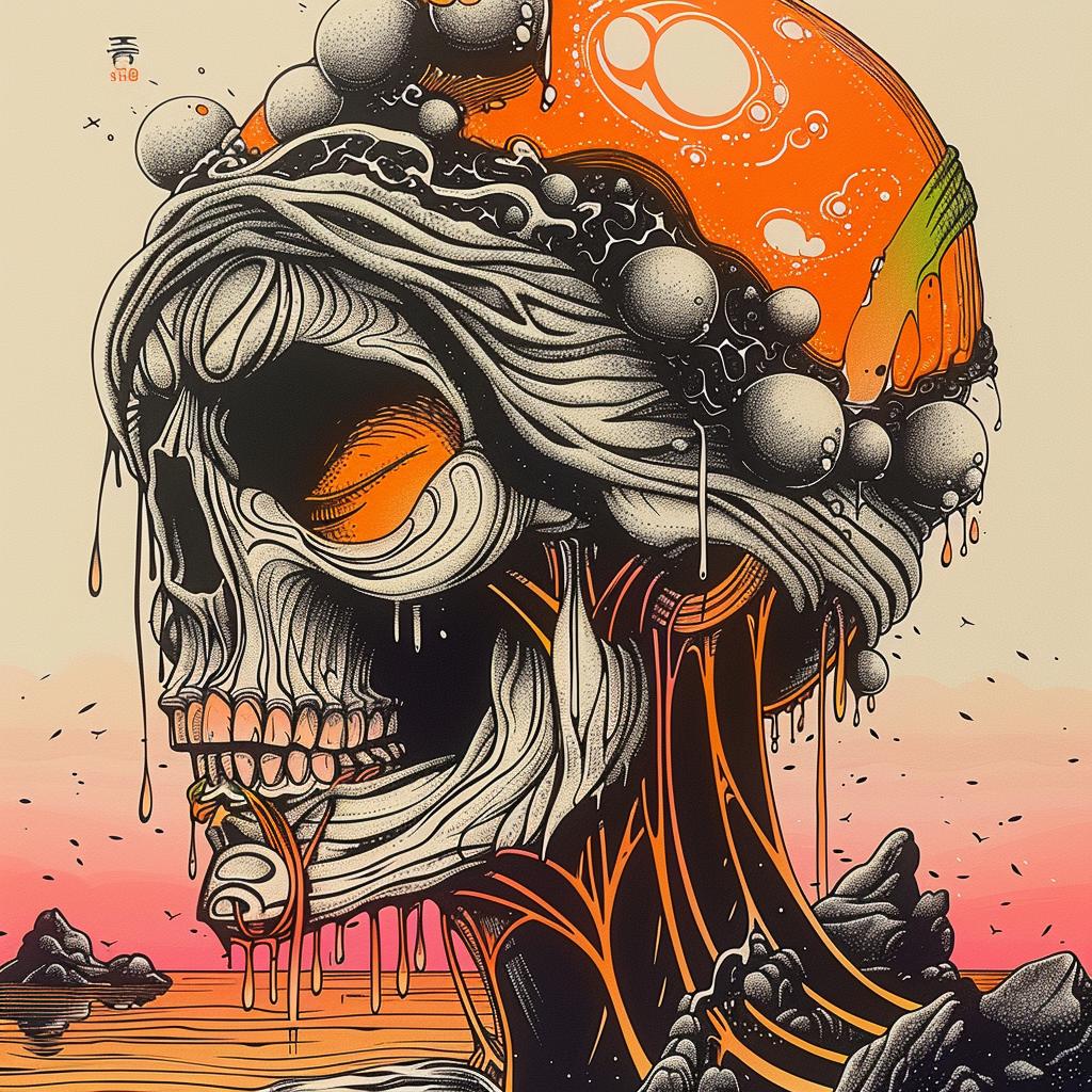 skull  orange  black  art  Japanese  symbolism  abstract  colorful  graphic  mysterious 948186