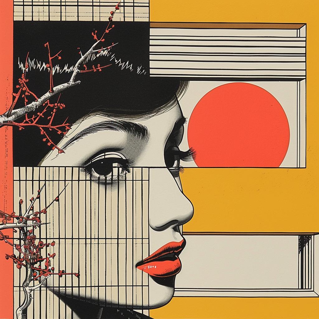 horror  novels  Japanese  minimalism  woman  face  orange  black  painting  art 1020398