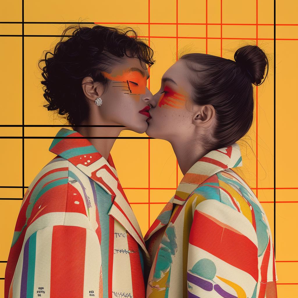 women  kissing  colorful  clothes  background  fashion  art  graphic  portrait  bold 939707