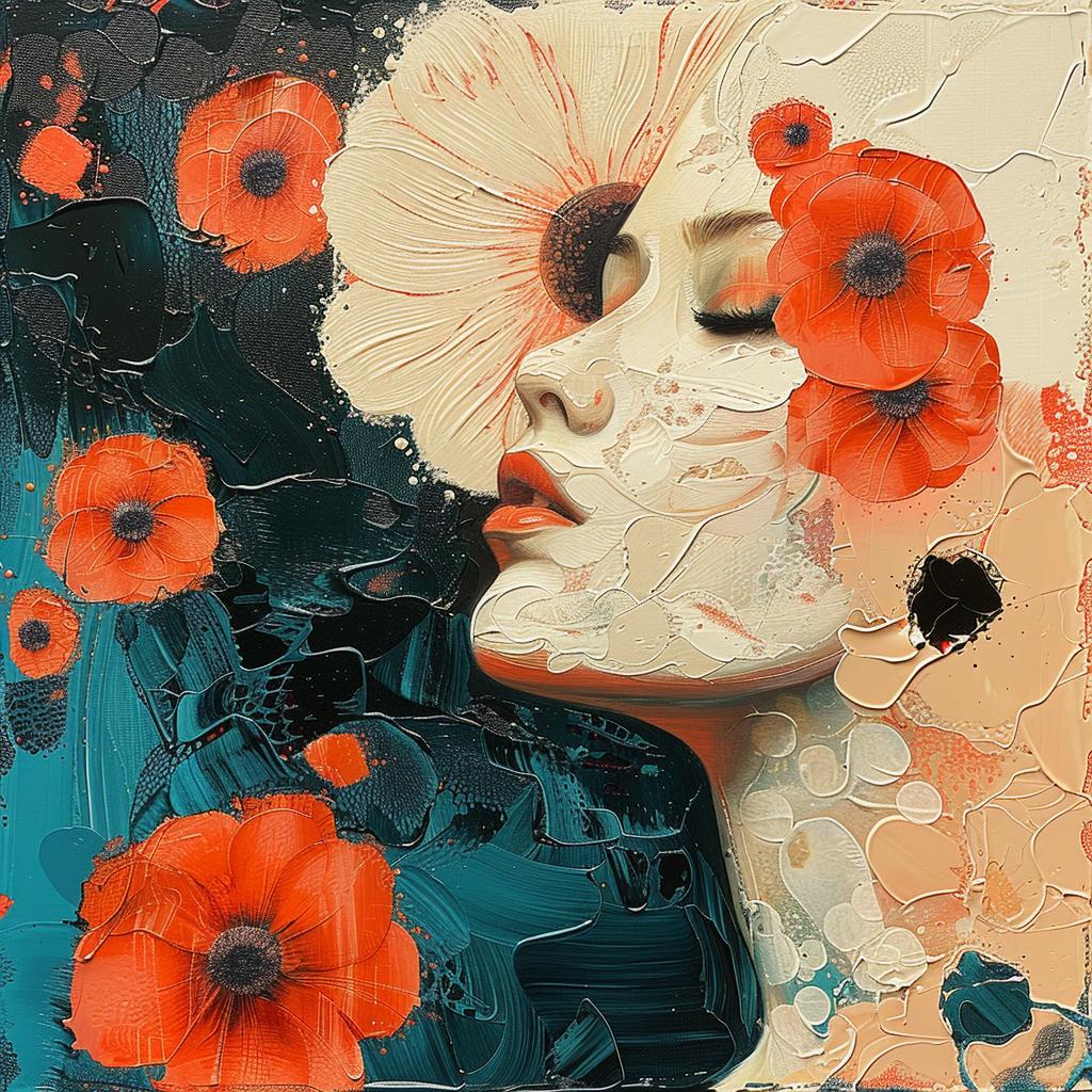 woman  flowers  painting  red  face  art  hues  Floral  colorful  portrait 963726