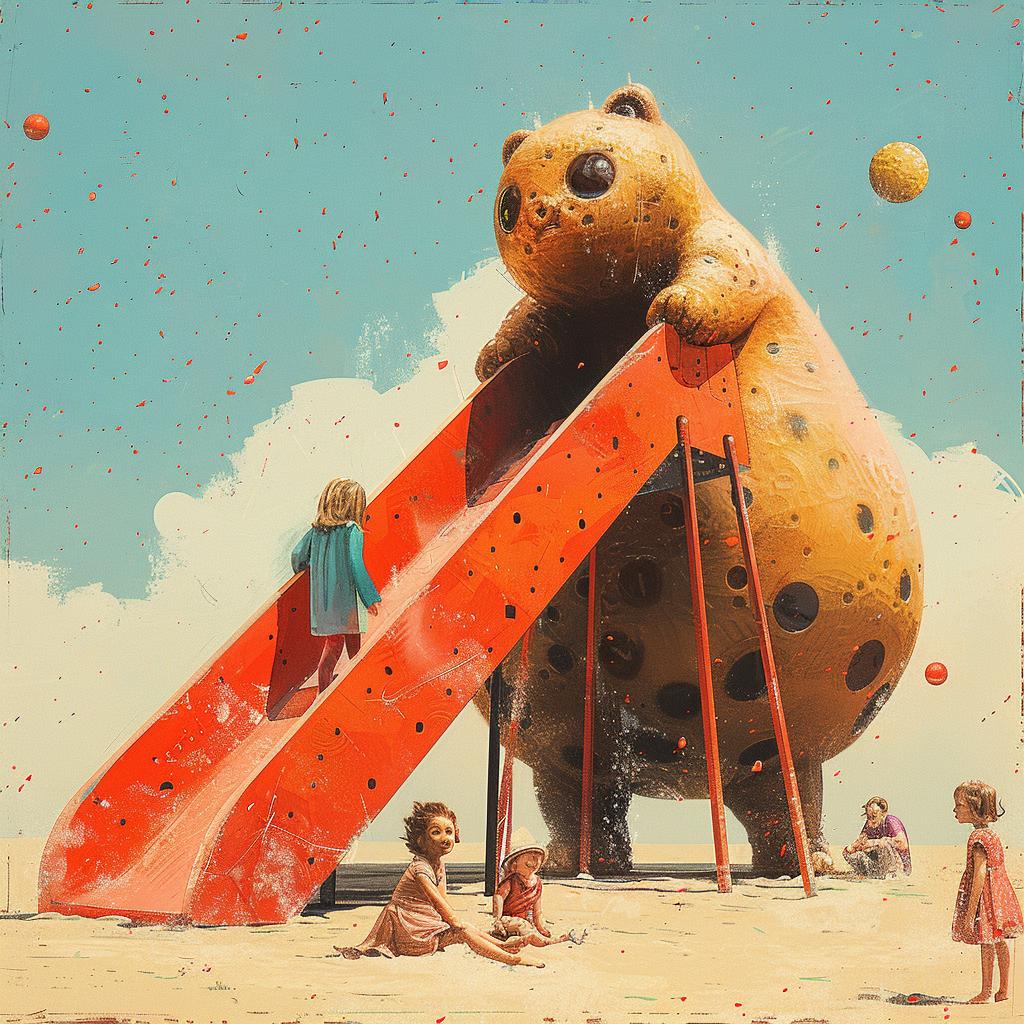 children  slide  playground  humorous  art  whimsical  colorful  character  fantasy  vibrant 964273